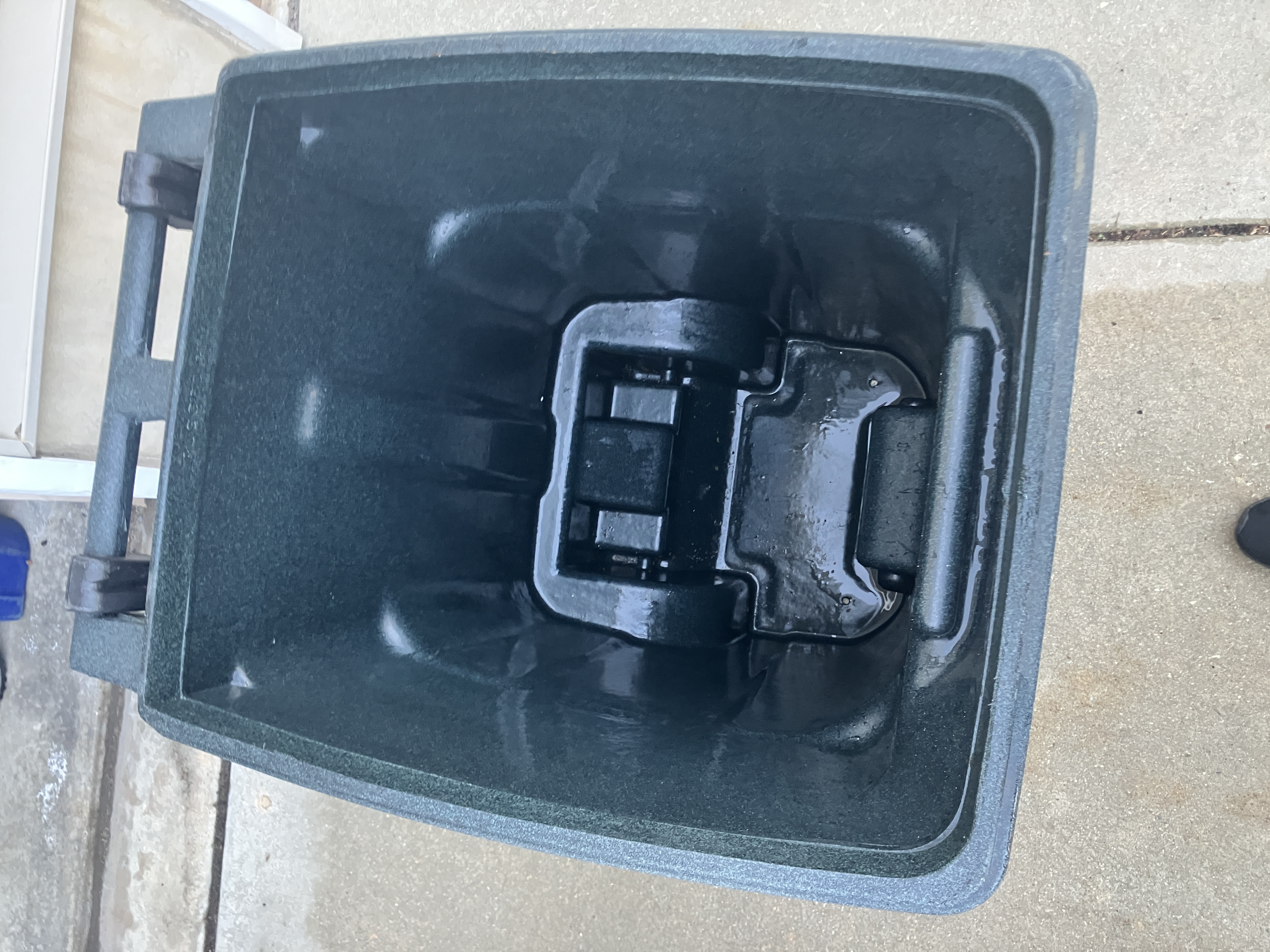 Overhead view of a sanitized trash bin